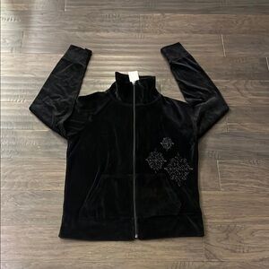 Lady Foot Locker Embroidered Velour Jacket black new Women’s Size Large